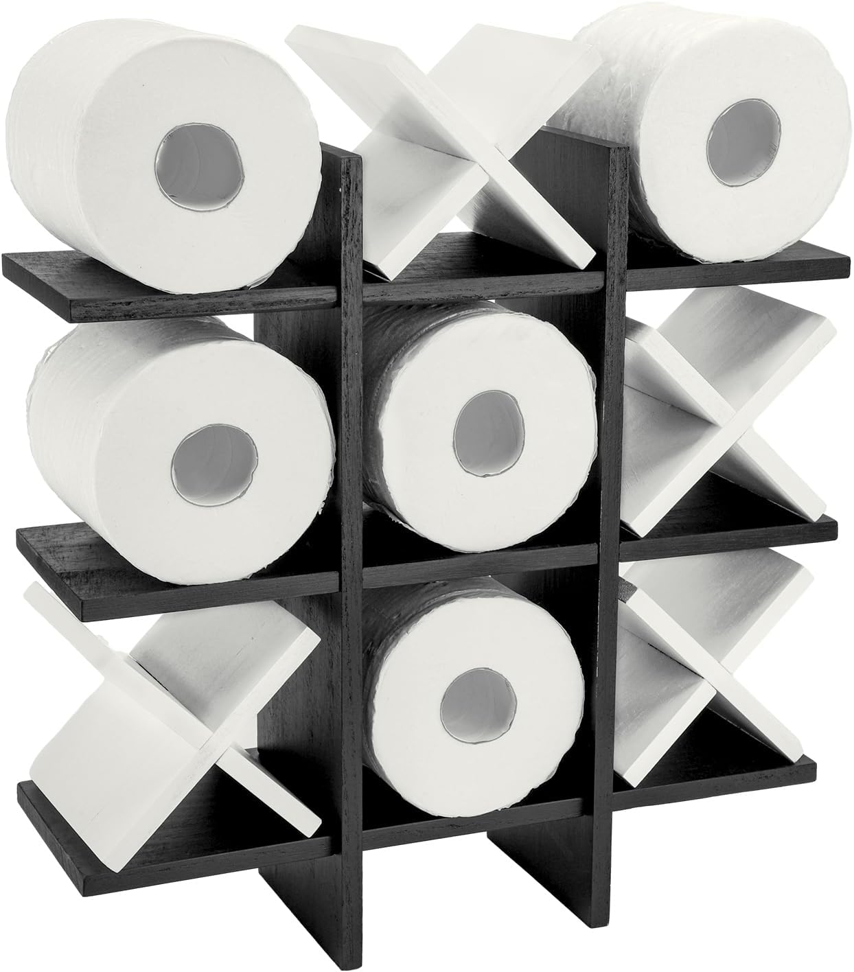 Weysat Tic Tac Toe Toilet Paper Holder,Black, White | Farmhouse Bathroom Decor, Freestanding or Wall Mount Storage for