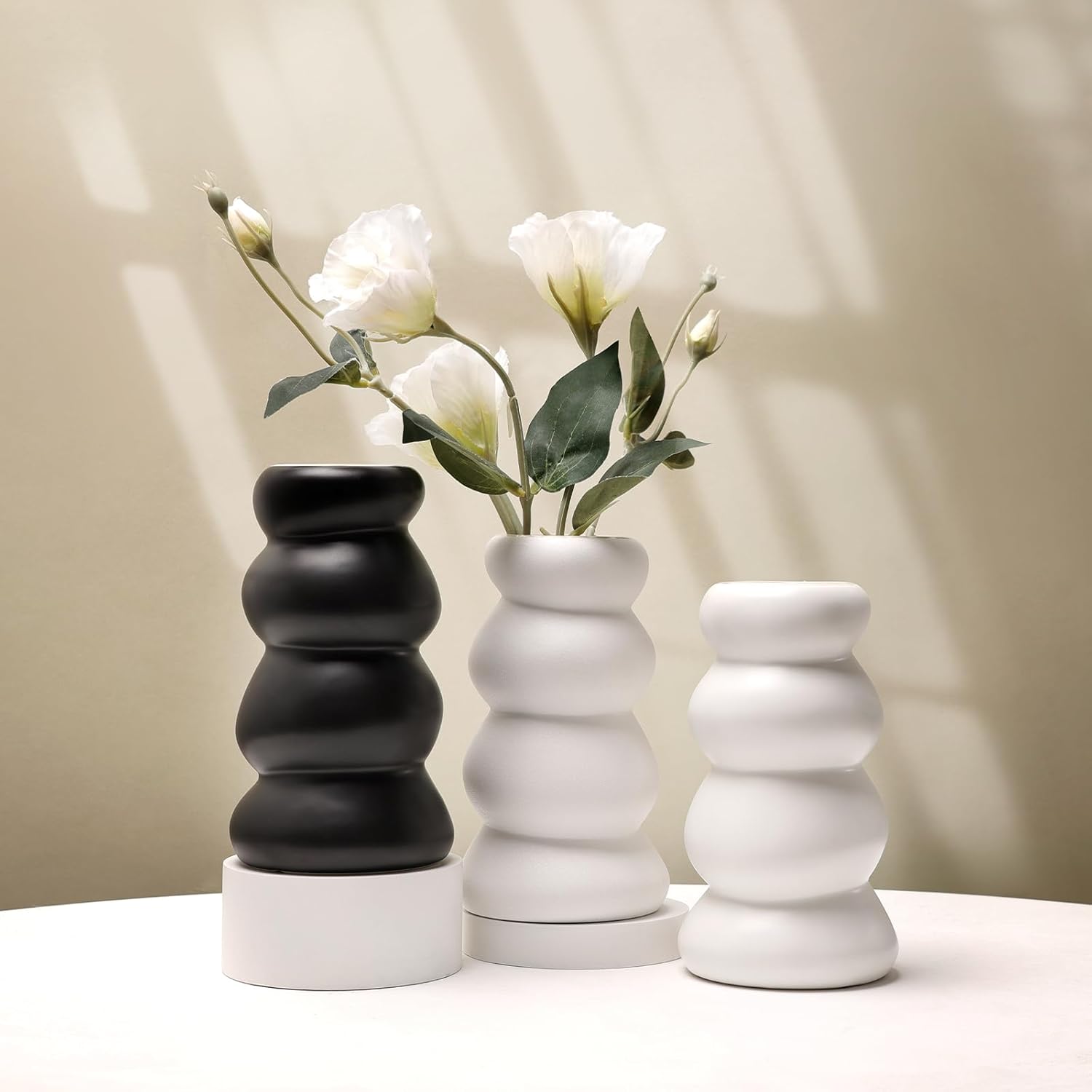 Ceramic Vase / Boho Modern Sculptural Flower Vase / White