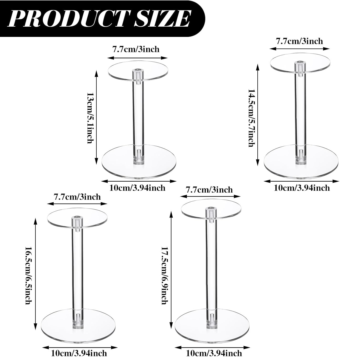Round Acrylic Display Stands Small Display Risers Plastic Acrylic / 4 Size / Clear / Set of 4
