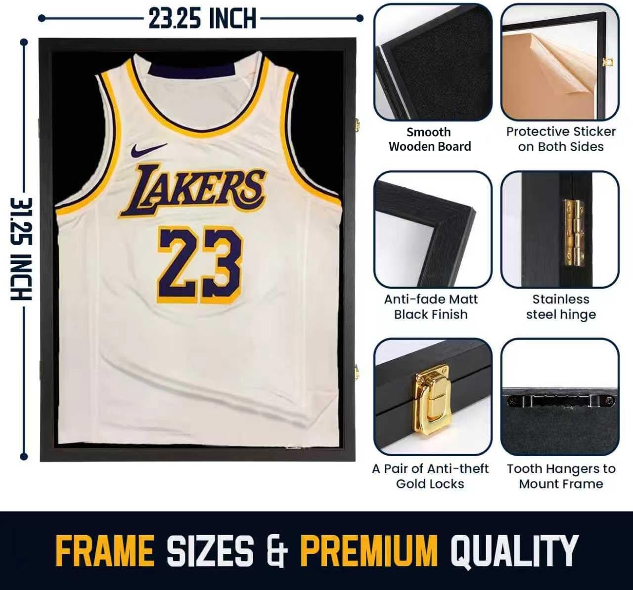 Jersey Wooden Frame Display Case -Shadow Box with 98% UV Protection Acrylic and Hanger for L or XL Baseball Basketball