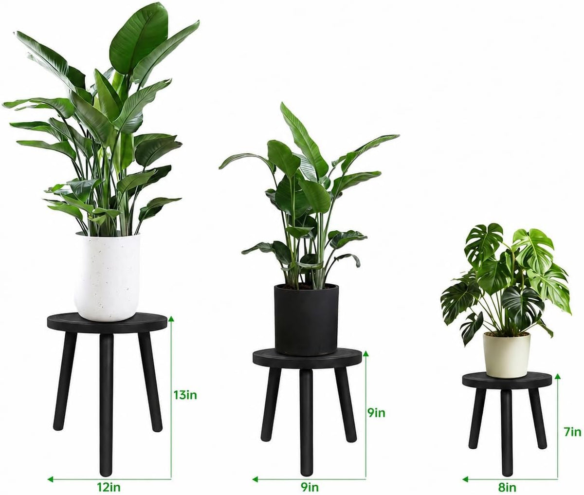 Amdermi 3-Pack4-pack Wood Plant Stands Indoor, Single Plant Stand for 6-12 Inch Pots, Mid-Century Modern Plant Stool