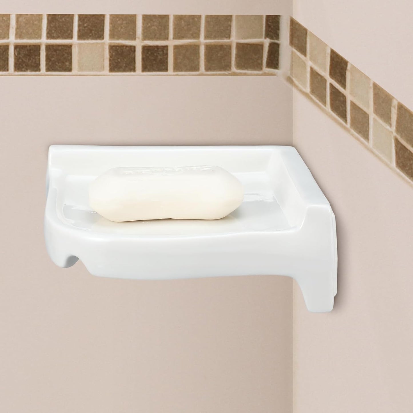 Ceramic Corner Soap Dish for Shower Wall Tile Ceramic Soap Holder Wall / White / 6.5 x 6.5 x 2.5