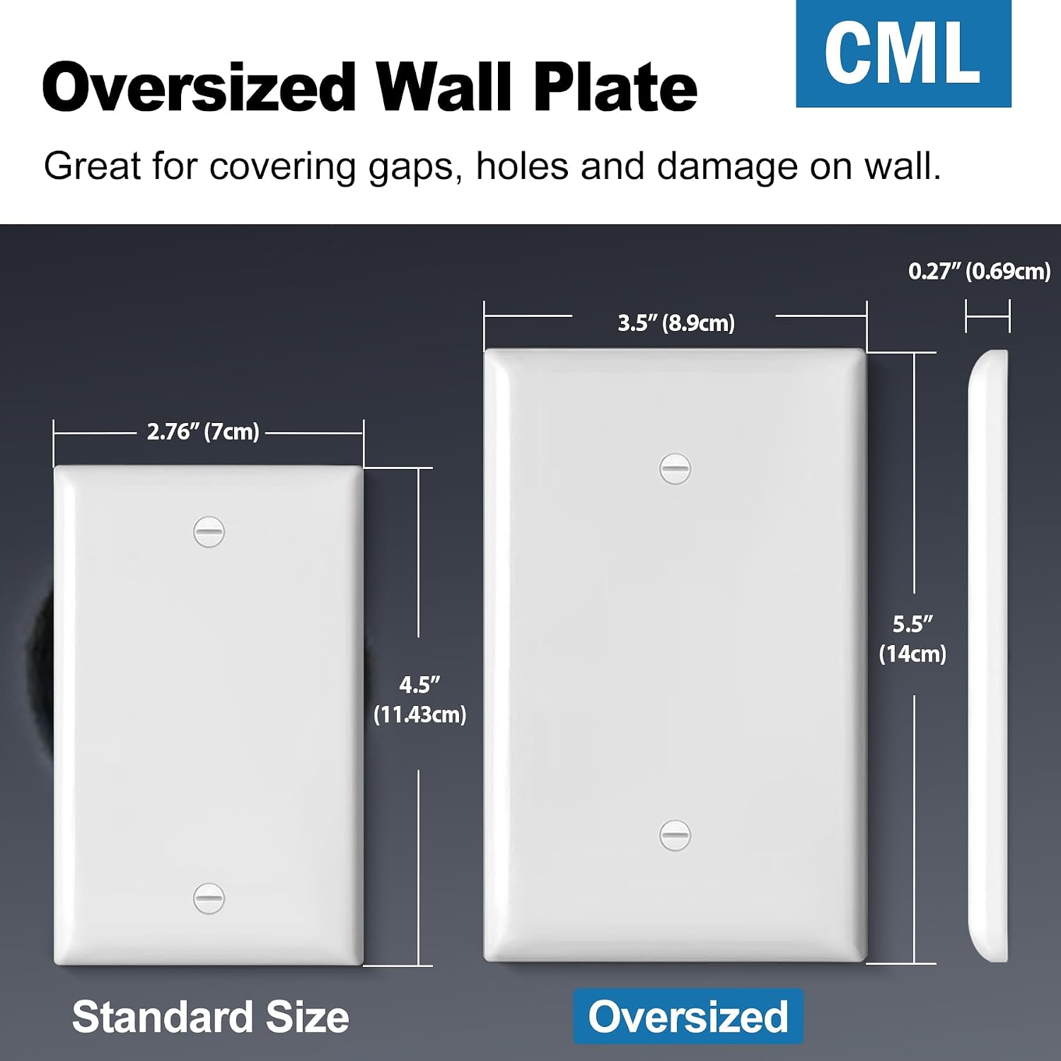 CML Oversized Blank Wall Plate, 20 Pack Jumbo Blank Outlet Covers, 1-Gang No Device Switch Plates, Over-Size 3.5” x