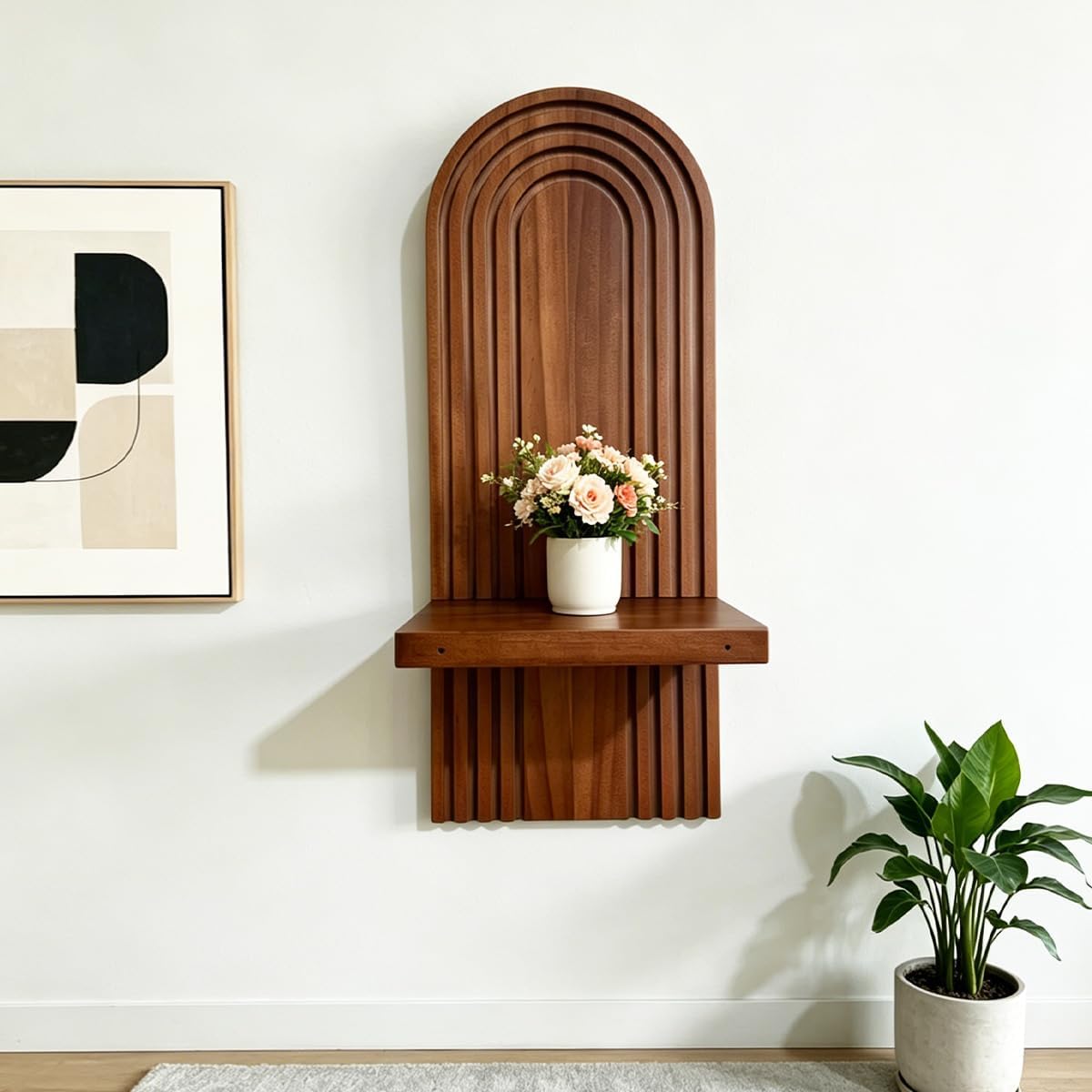 Boho Rattan Wall Floating Shelves / Brown / Set of 2