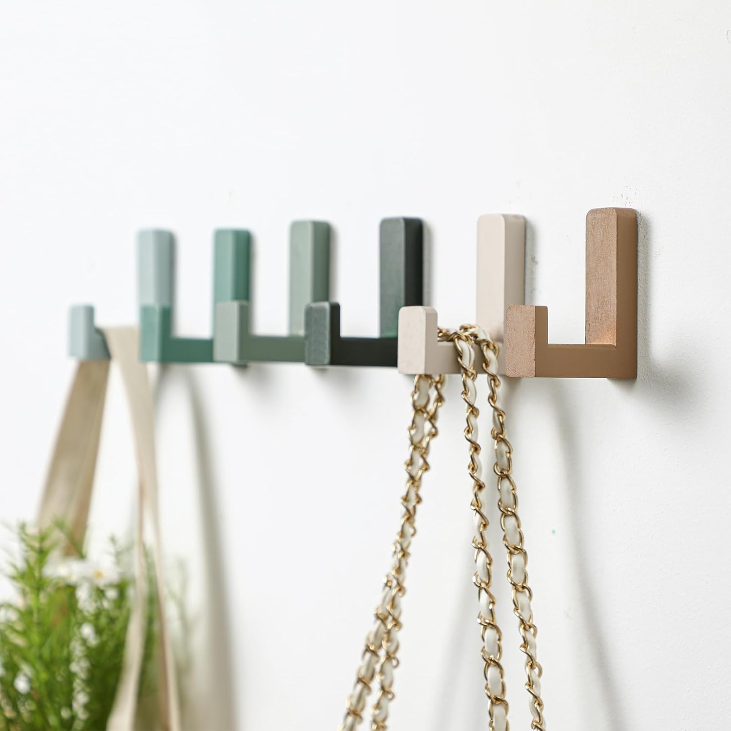 Kids Coat Wall Hooks Wooden Adhesive Decorative Colorful Wall Mounted Hangers / Green / Set of 6