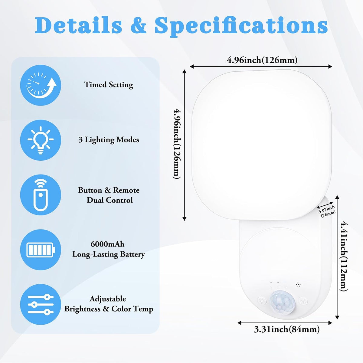 Yochoice Rechargeable Motion Sensor Wireless Dimmable LED Wall Lights with Remote, Closet Lights Battery Operated with