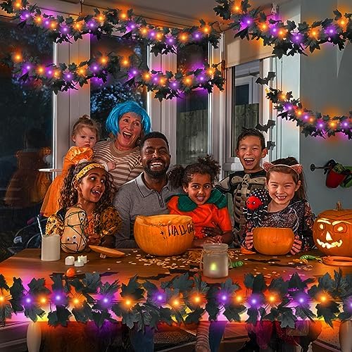 Timer & Thicker 2 Pack Halloween Garland with Lights Halloween Decorations