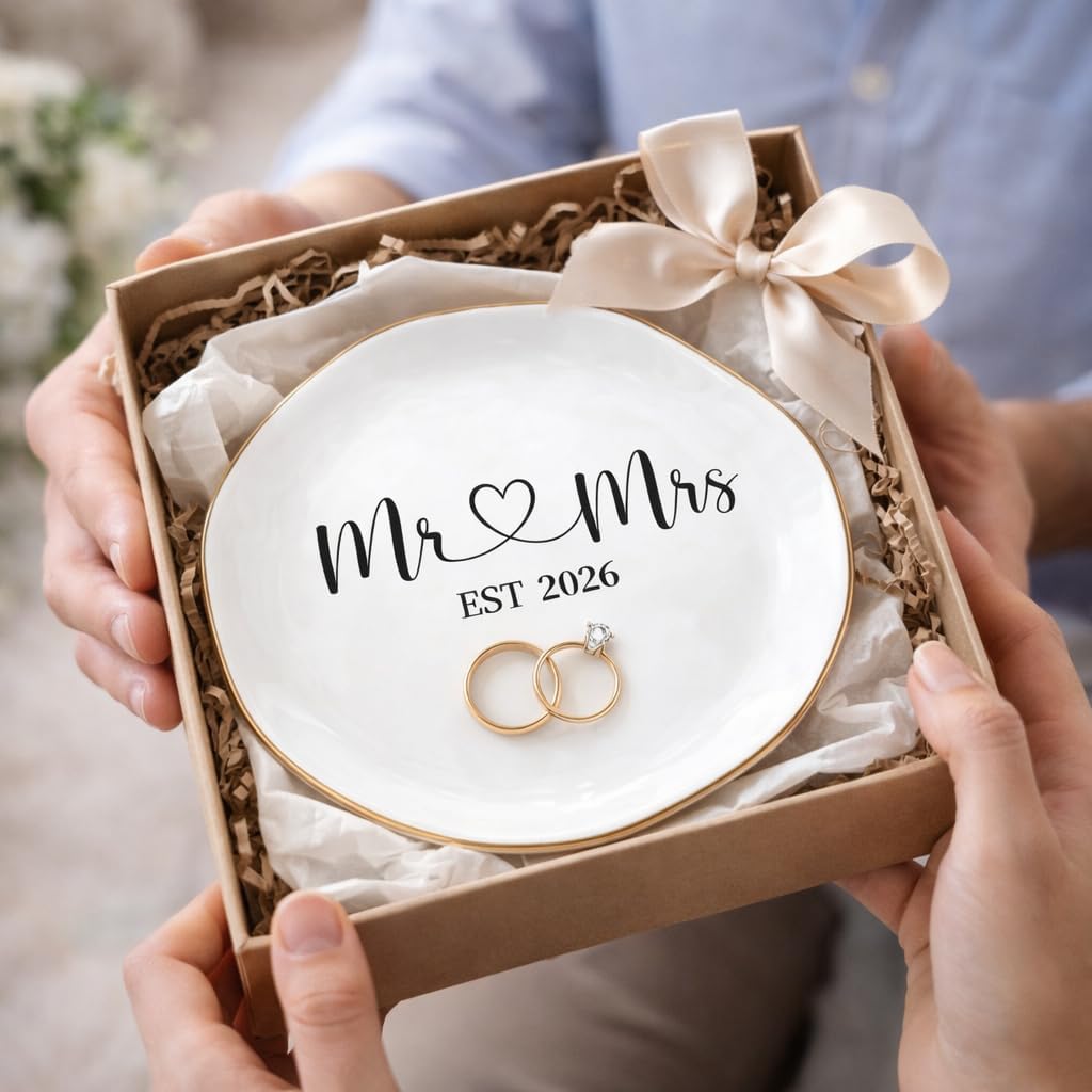 Elegant Ceramic Ring Holder for Engagement / Mr & Mrs EST 2026