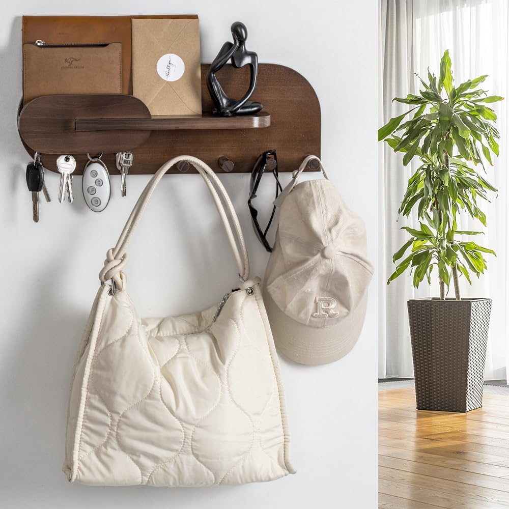 Solid Wood Mail and Key Holder / Brown