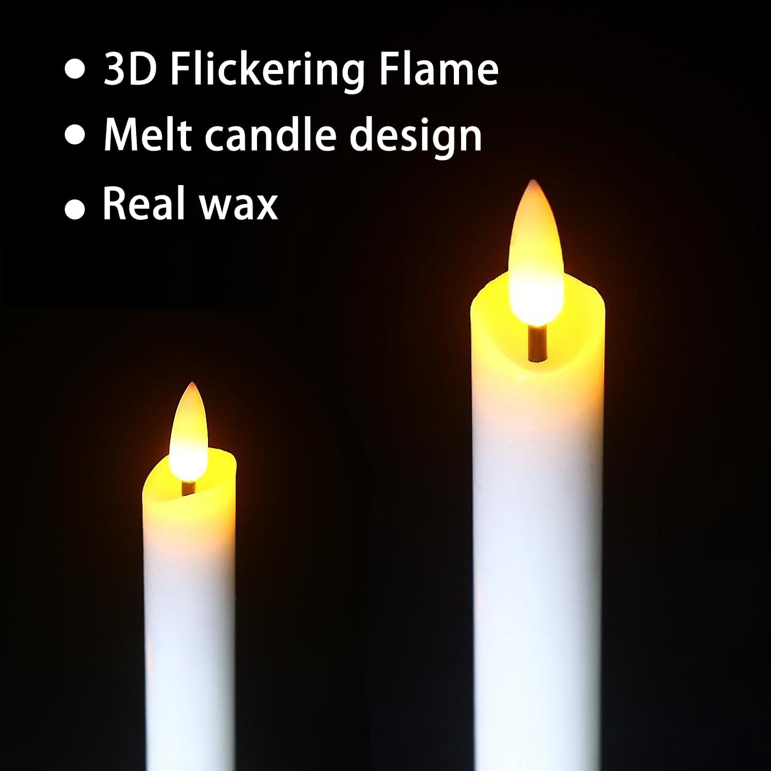 Flameless White Taper Candles Flickering with Timer and 10-Key Remote, Battery Operated LDE Warm 3D Wick Light Window