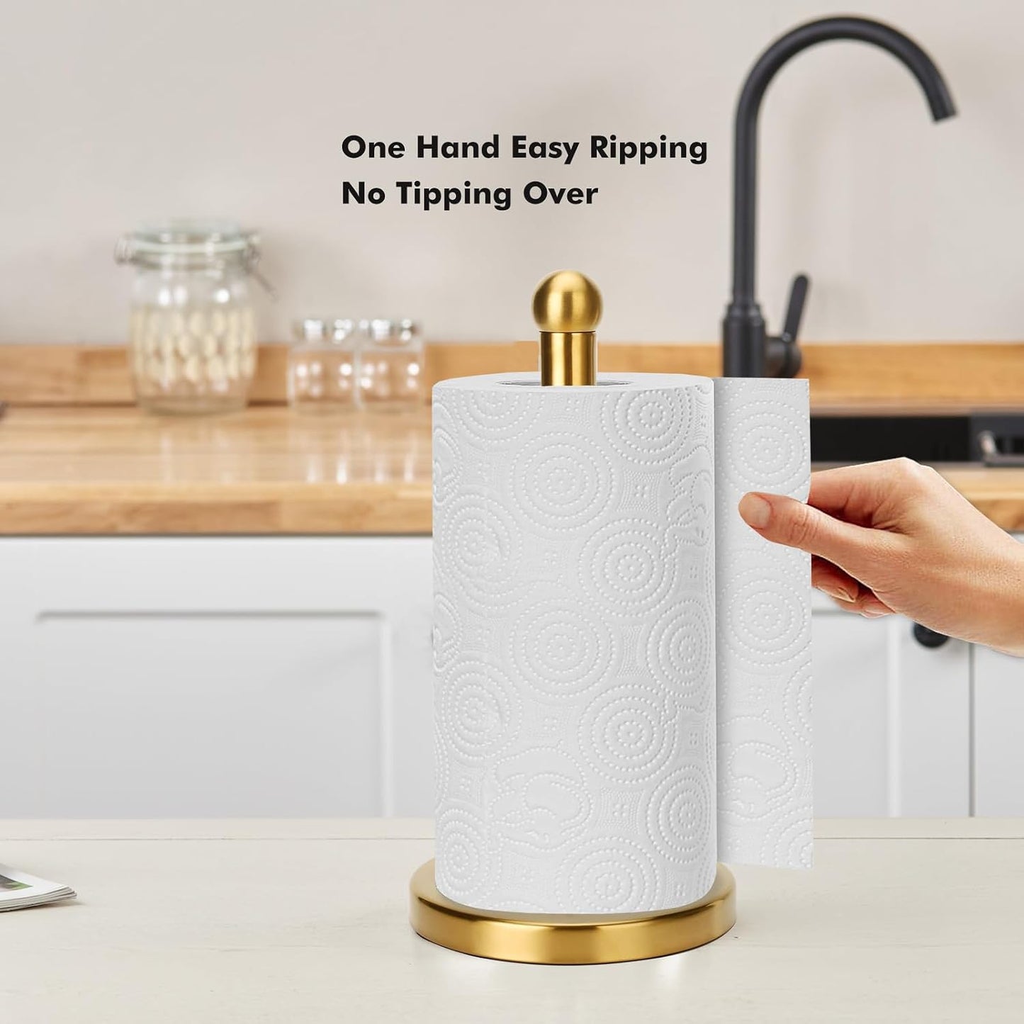 Paper Towel Holder Stand with Sturdy Base Fits Standard and Jumbo Sized Paper Towel, Paper Towel Holder Countertop