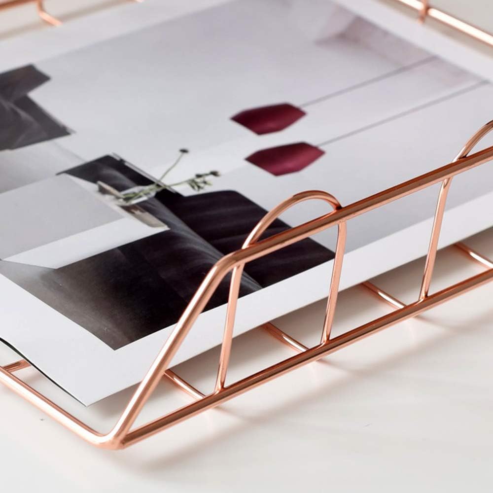 Rose 4-Tier Stackable Paper Tray Desk Organizer | Workspace Decorative Stacking Rack Supplies Holder, Metal Letter