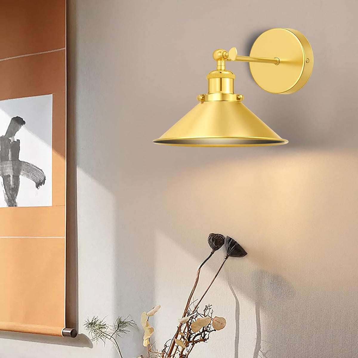 Gold Battery Operated Wall Sconce Set of 2,Vintage Wireless Wall Sconces with Remote,Dimmable Led Wall Lights,Wall Lamp