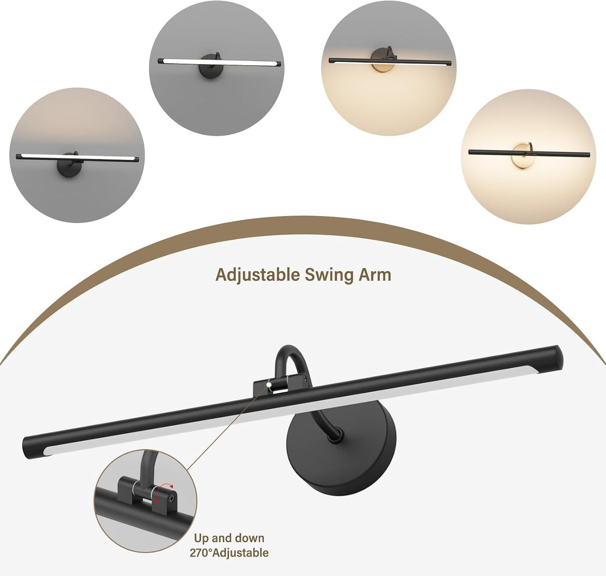 Tipace Hardwired Black Picture Lights for Paintings,23.6IN 3CCT Dimmable Modern Gallery Light with Remote Control Led