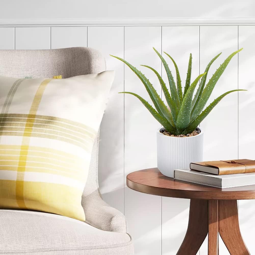 Ceramic Pot Fake Aloe Potted Plant / White-13 / 13 Inch