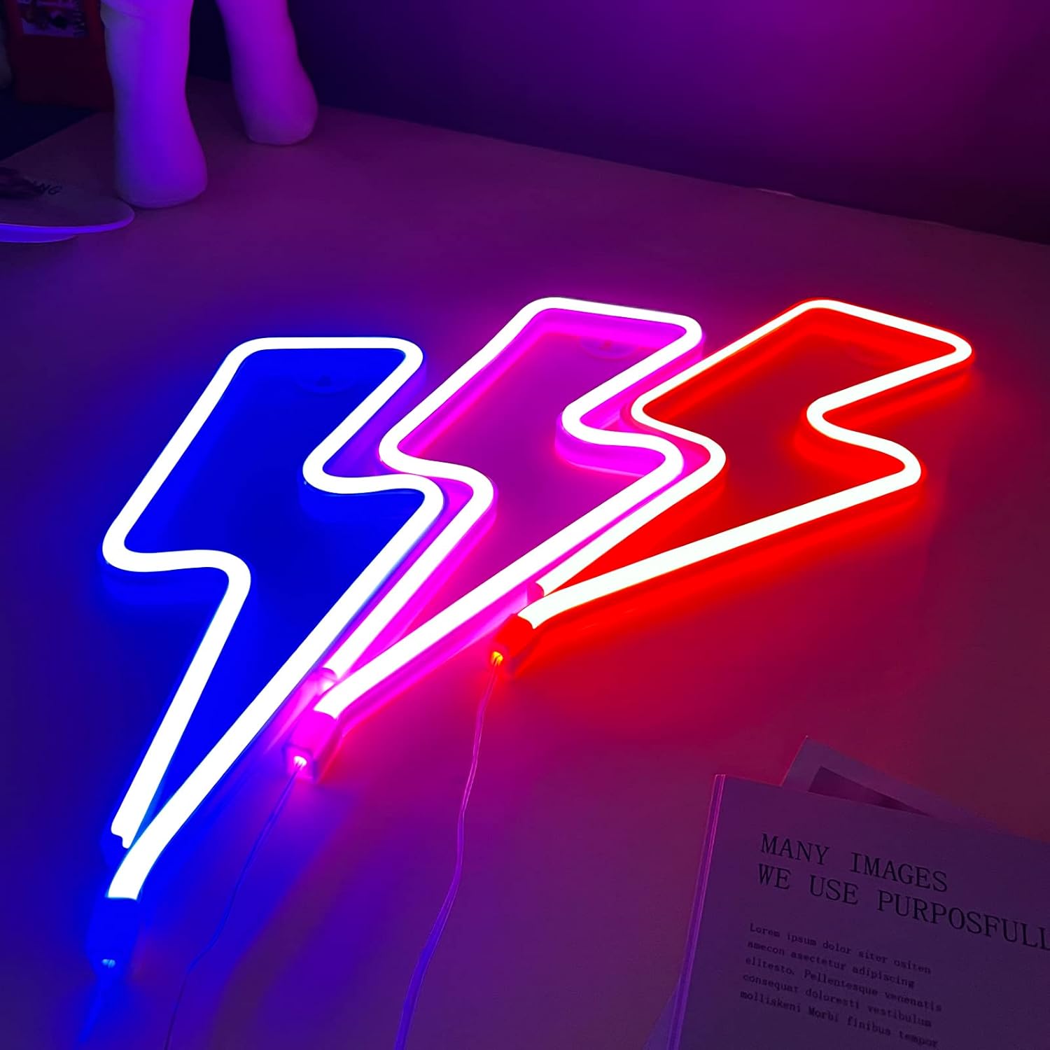 Battery or USB Powered Led Lightning Light Neon Sign / Yellow