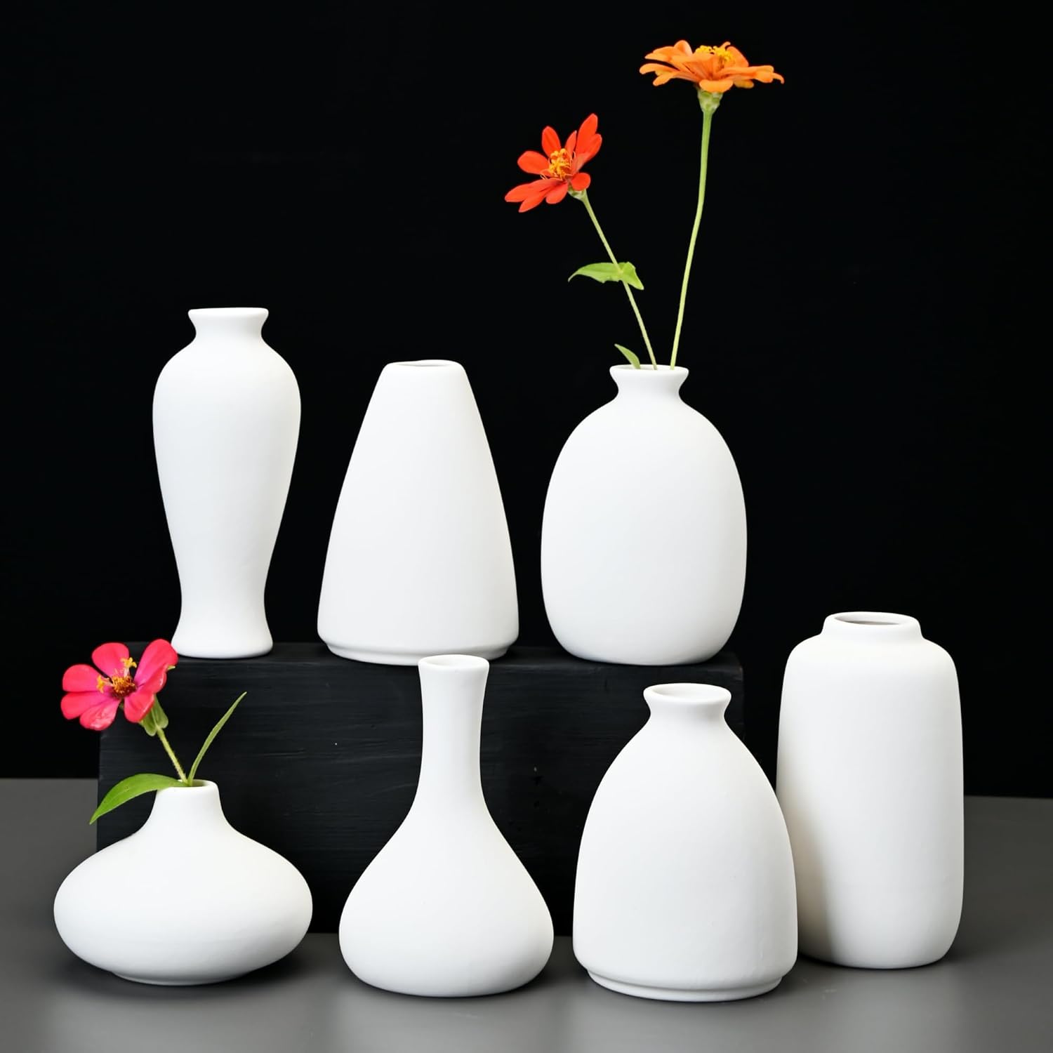 Ceramic Bud Vases for Pampas Grass Flowers / White / Set of 9