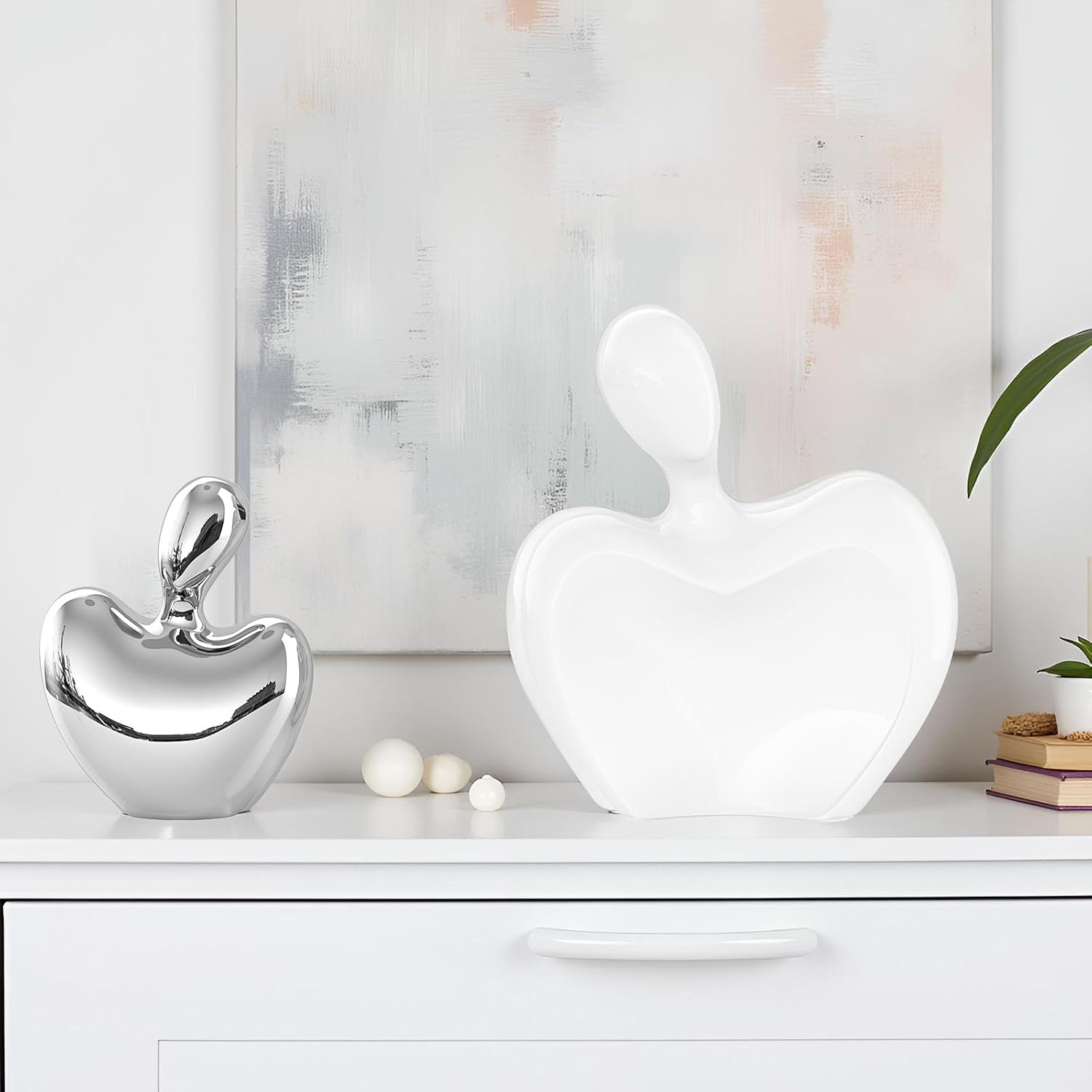 White and Silver Ceramic Couple Figurines Home Decor / White Silver
