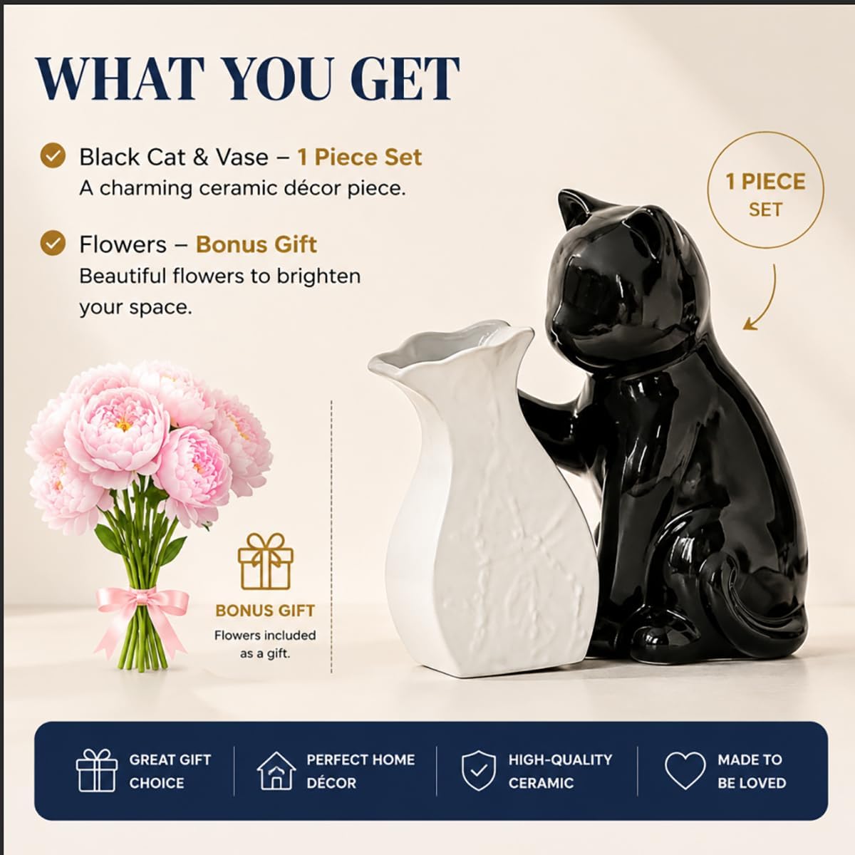 Cat Figurines Statue Figurine Ceramics Cat Decor Home Office Desk Decor Gift for Cat Lovers / Black