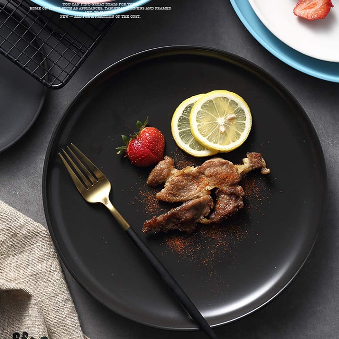 Matte Black Porcelain Dinner Plate, 10-Inch Large Elegant Round Serving Plate Set Perfect for Steak, Pasta, Dessert and