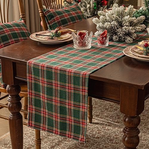 Softalker Christmas Checkered Tartan Table Runner, Green, 13 x 36 Inch