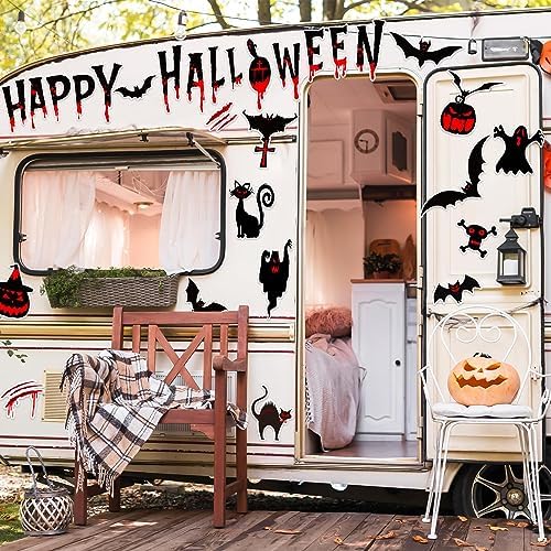 30pcs Halloween Garage Door Decoration Magnets - Black Magnetic Decal Bat Witch Cat Ghost Halloween Garage Door Magnets for Car Fridge Garage Door Outside Halloween Decorations