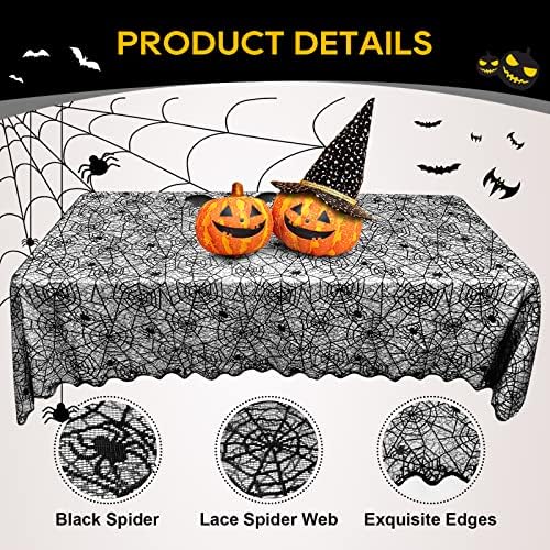 eZAKKA Black Lace Spider Web Halloween Tablecloth Rectangle 60x84 Inch