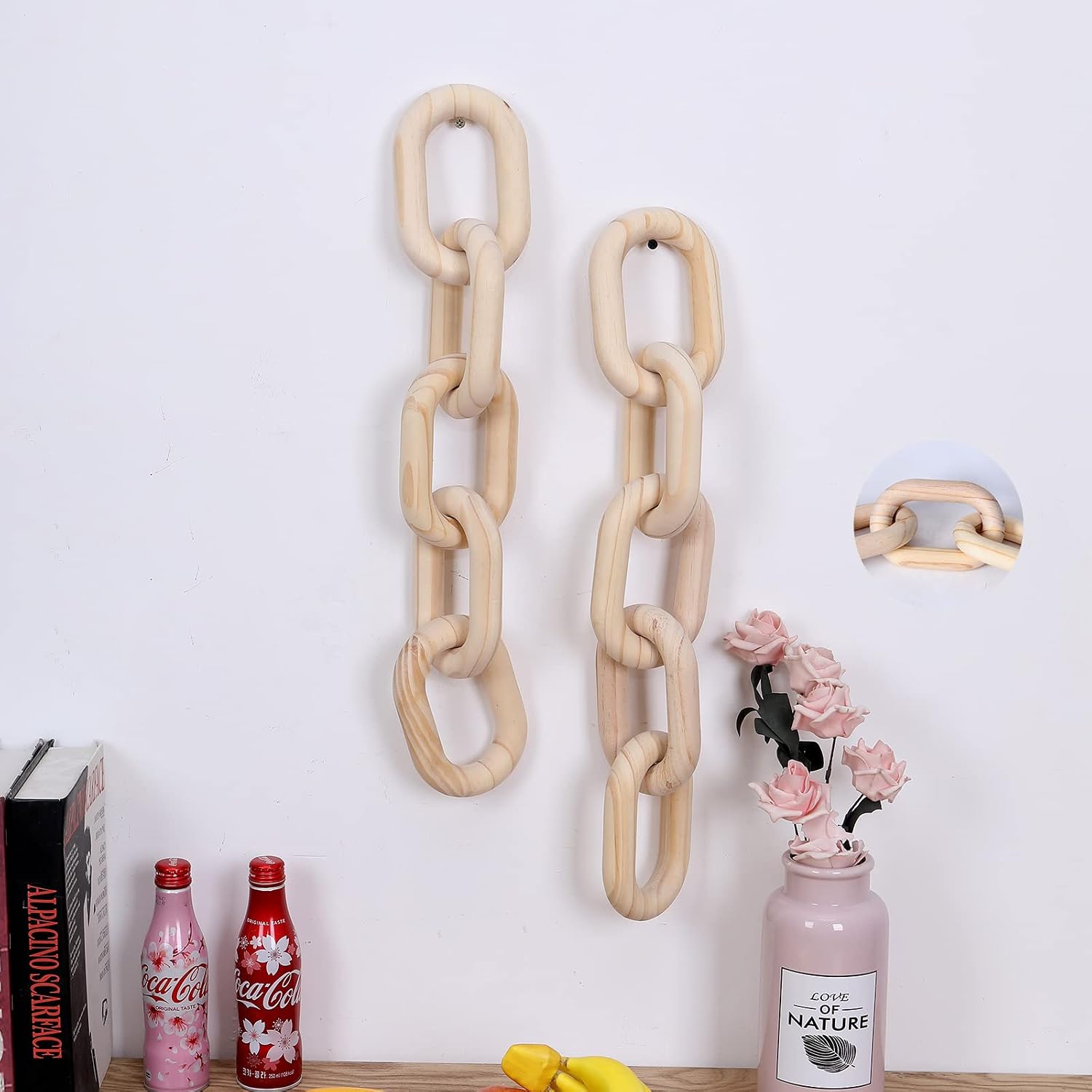 Wood Chain Link Decor boho- Hand Carved Decorative Wooden Chain / Natural