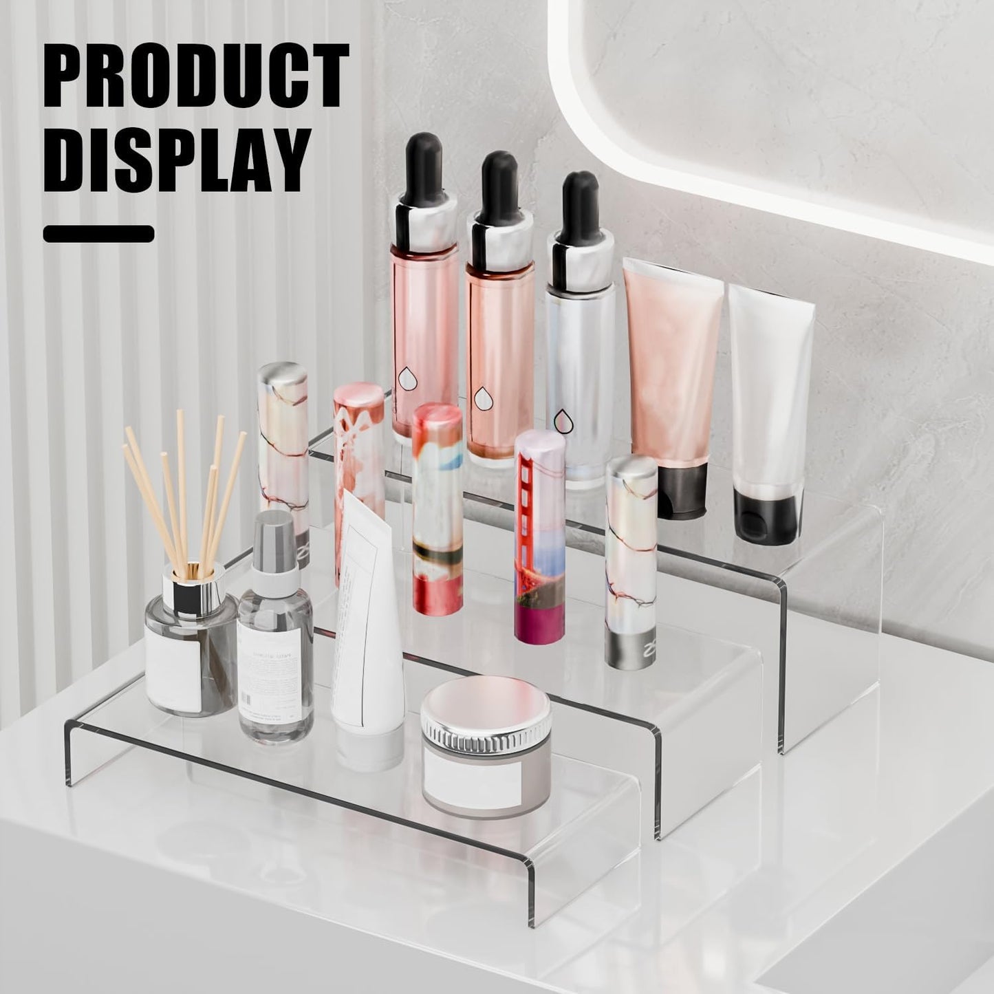 Rectangular Acrylic Showcase Collectibles Display Stands Suitable for Retail / M / Clear / Set of 6
