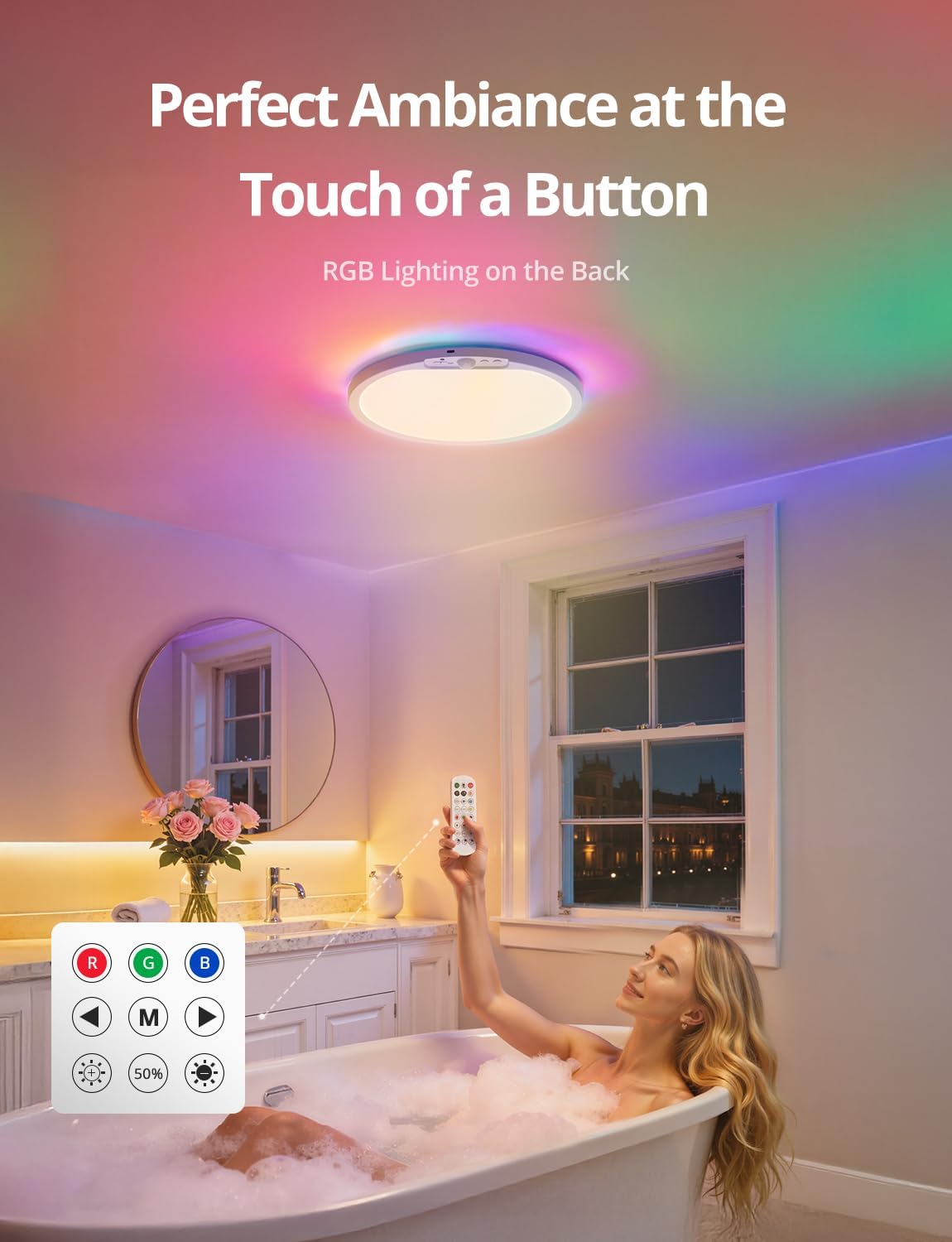 Rechargeable Battery Operated Ceiling Light for Shower Inside Wireless, 80 Day Battery Life Powered 11.8Inch Bright