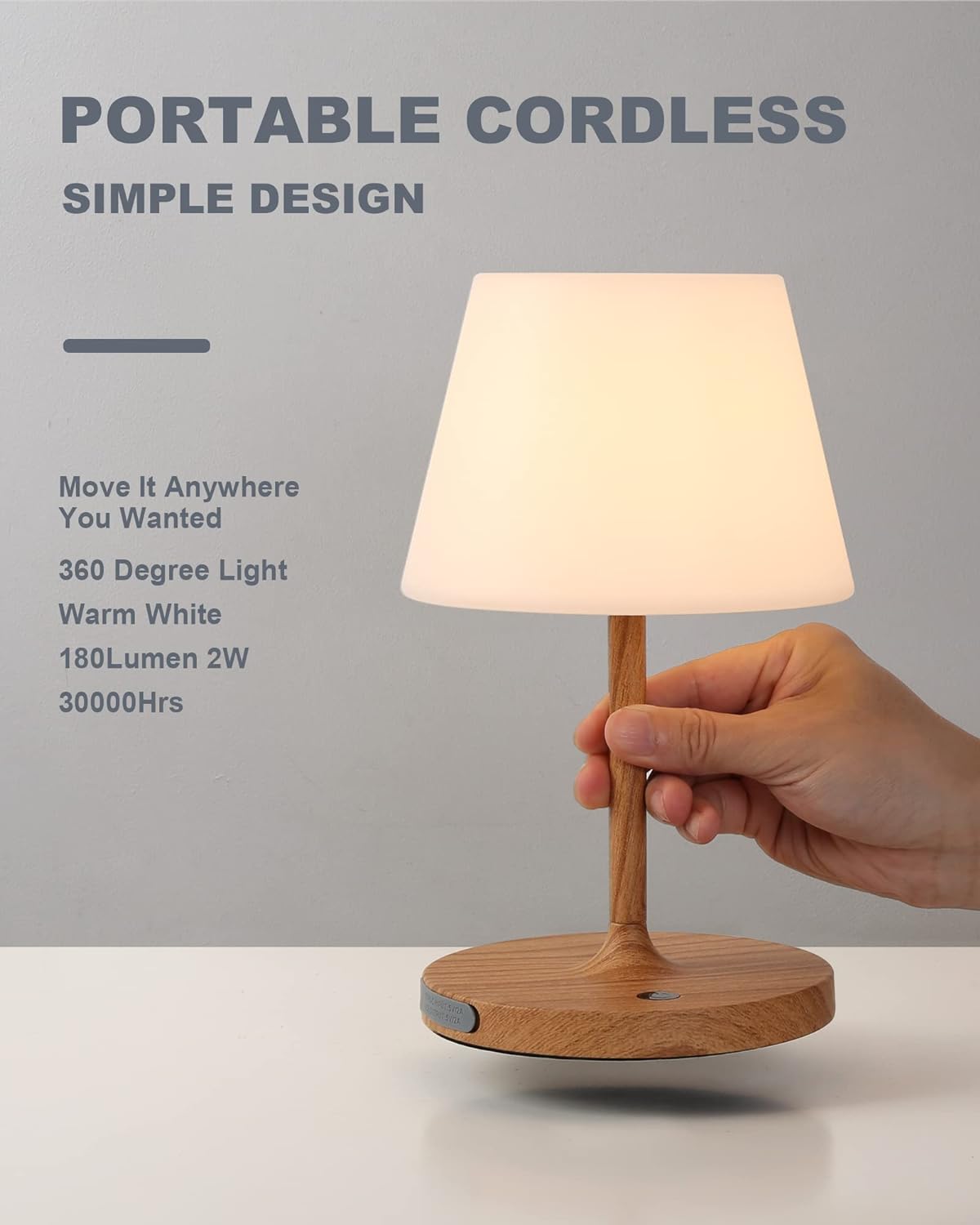WEILAILUX Outdoor Table Lamp, Shower Lamp Waterproof (Wood Grain H9.6in) | Original Design, Cordless Rechargeable