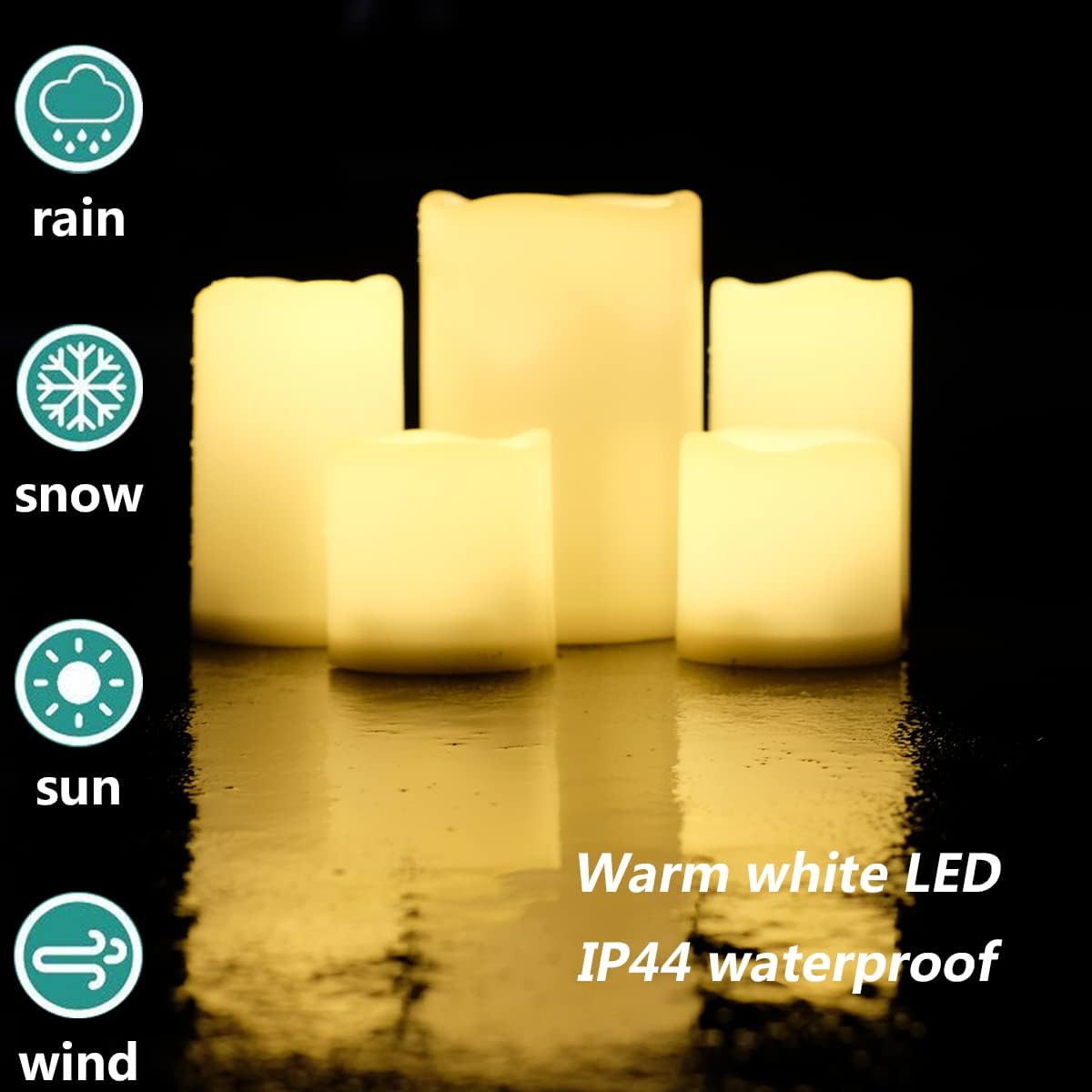 NONNO&ZGF 5 Pack Outdoor Waterproof Flameless Candles, Remote Battery Operated LED Resin Rainproof Pillar Candles (1pcs