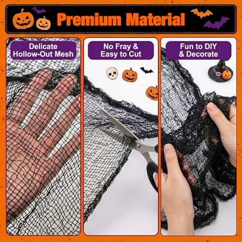Halatool 12Pcs Creepy Cloth, 30 x 72 Inch Black Cheesecloth Halloween Decor