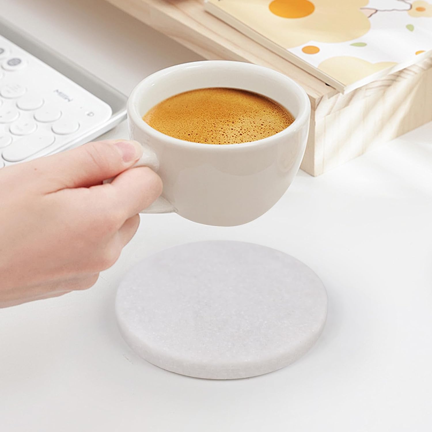 White Marble Coasters / Natural White Color with Bling Particles / Set of 6