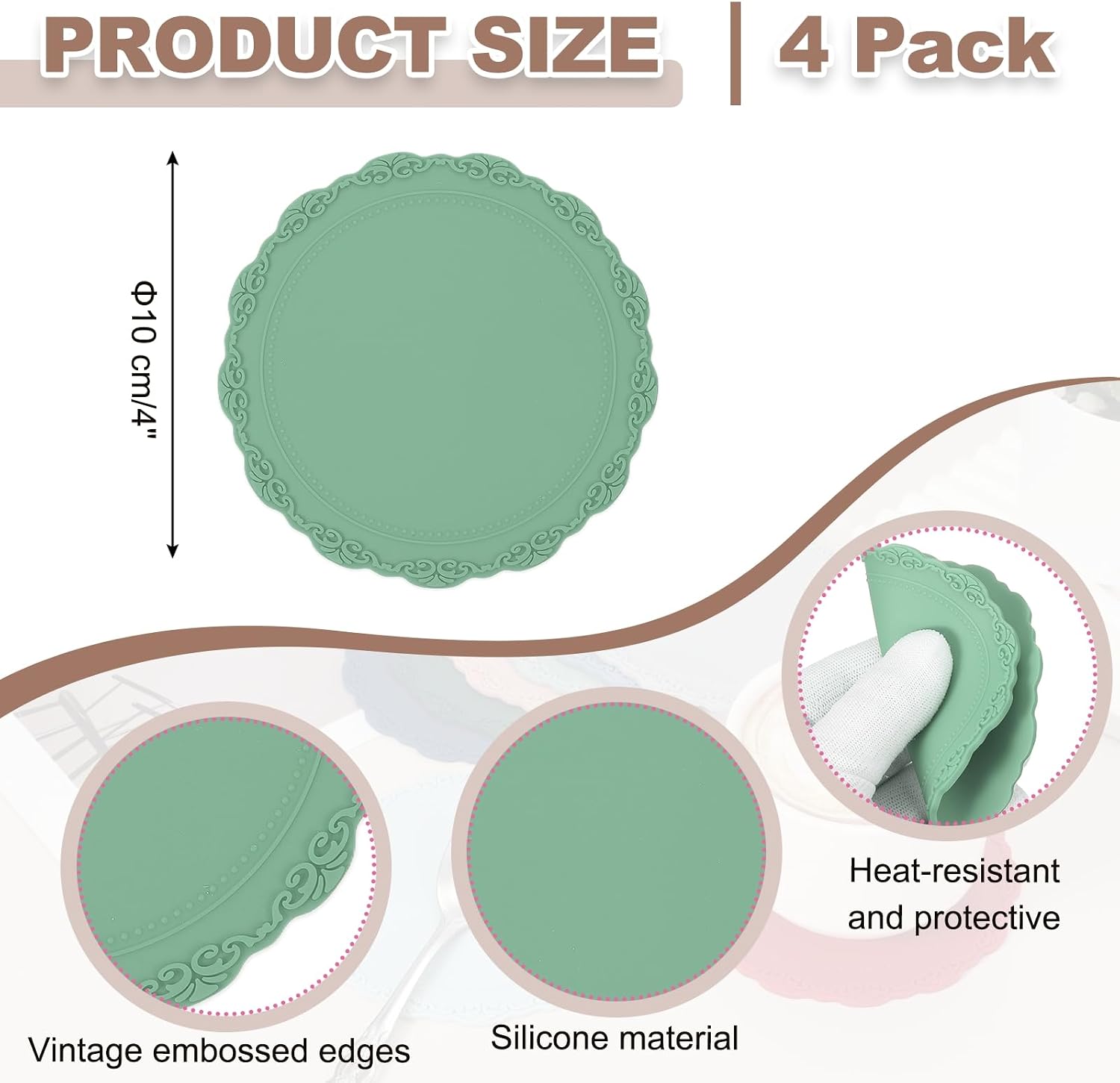 Round Silicone Coaster / Green / Set of 4