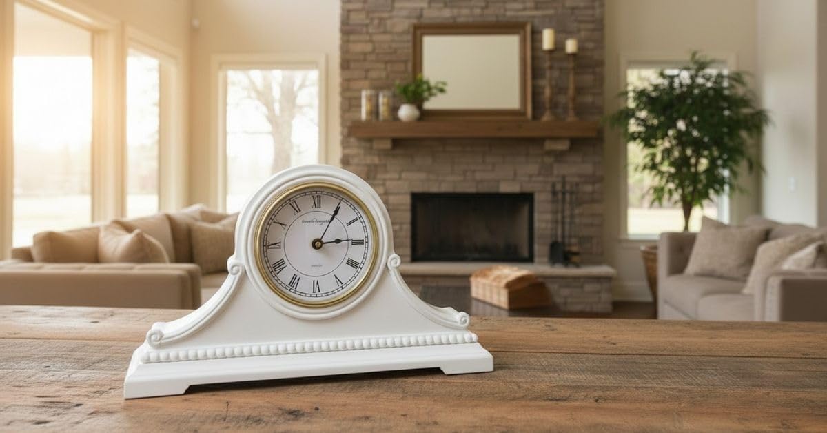 Mantel Clocks, Battery Operated, Silent Wood Table Clock with Westminster Chimes On The Hour, Solid Wooden Shelf