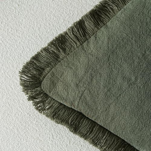 MIULEE Boho Linen Fringe Decorative Throw Pillow Covers Rifle Green 20x20