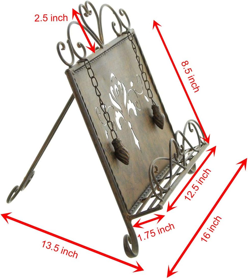 Westcharm Holiday Gift - Antique Metal Kitchen Cookbook Stand, Recipe Book Holder, iPad Holder, Cookery Book Easel with