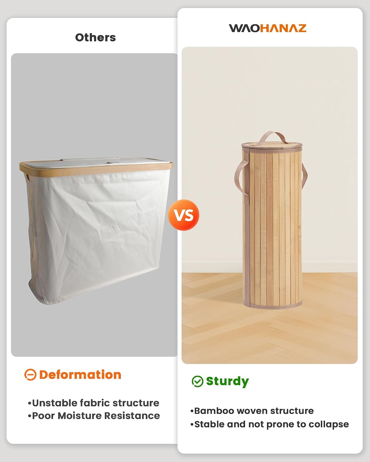 Bamboo Toilet Paper Storage Basket with Lid & Handle - 10L Handwoven Bathroom Organizer for 4 Rolls - Sturdy Stand