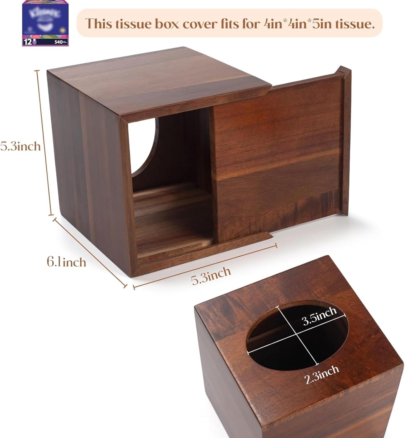 Acacia Wood Tissue Holder / Natural Acacia