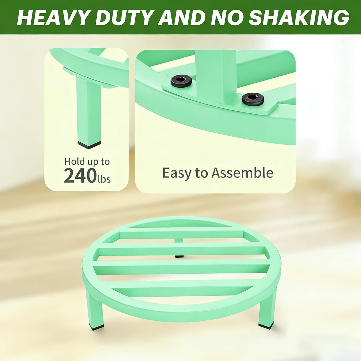 3 Pack 12 Inch Metal Plant Stands Outdoor Indoor Riser,Mint Green | 240 LBS Capacity,Short and Low-Profile,Rugged and