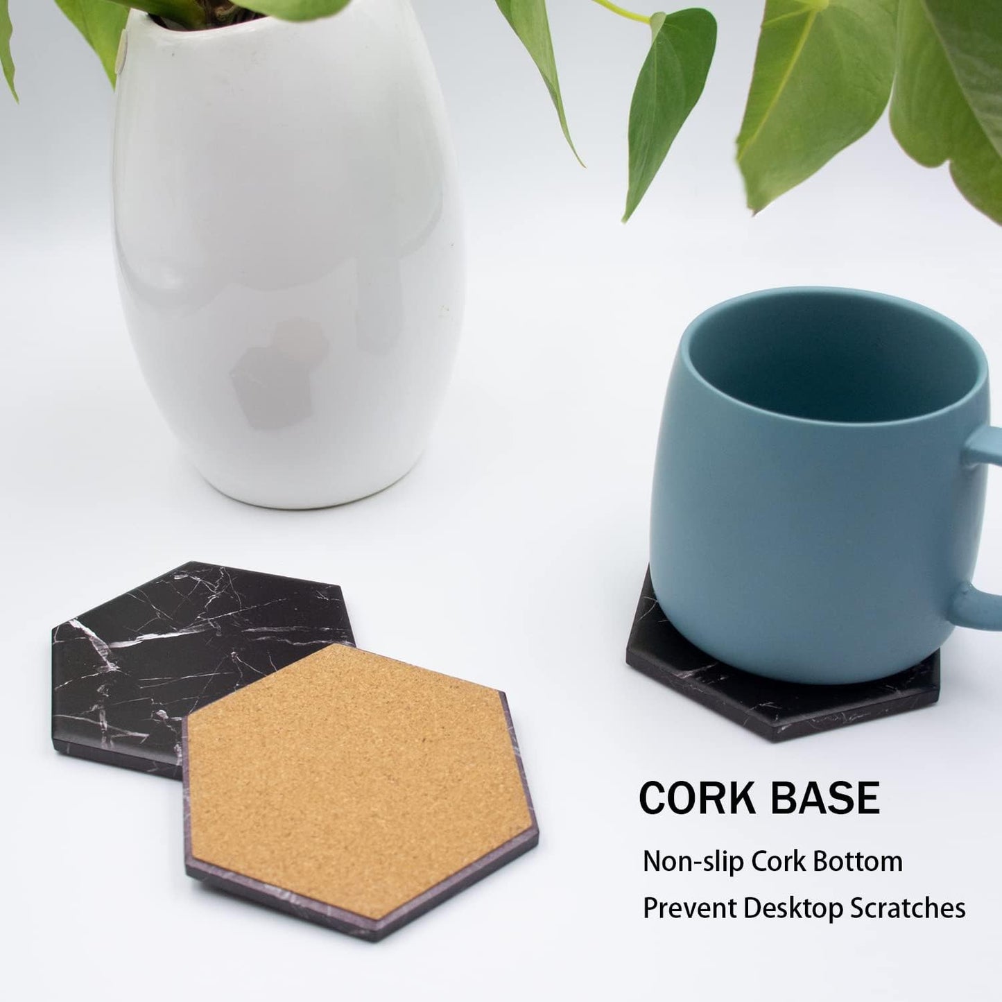 Gold Holder and Cork Base Decorative Tabletop / Black / Set of 6