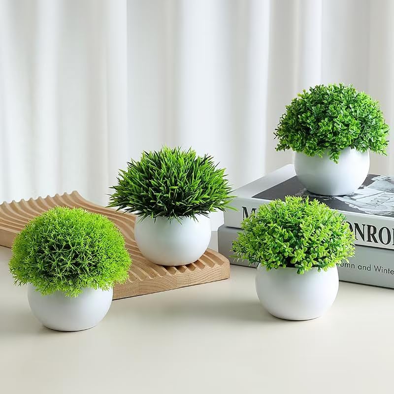 Fake Plants 4 Packs Artificial Potted Plants Faux Greenery Small Fake Shelf or Desk Greenery