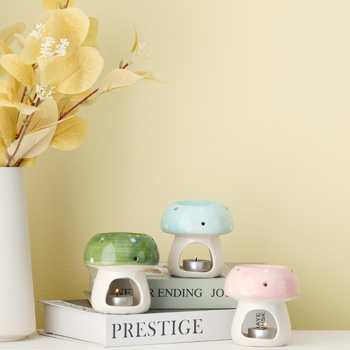 Mushroom Shaped Ceramic Tea Light Candle Holder / Green