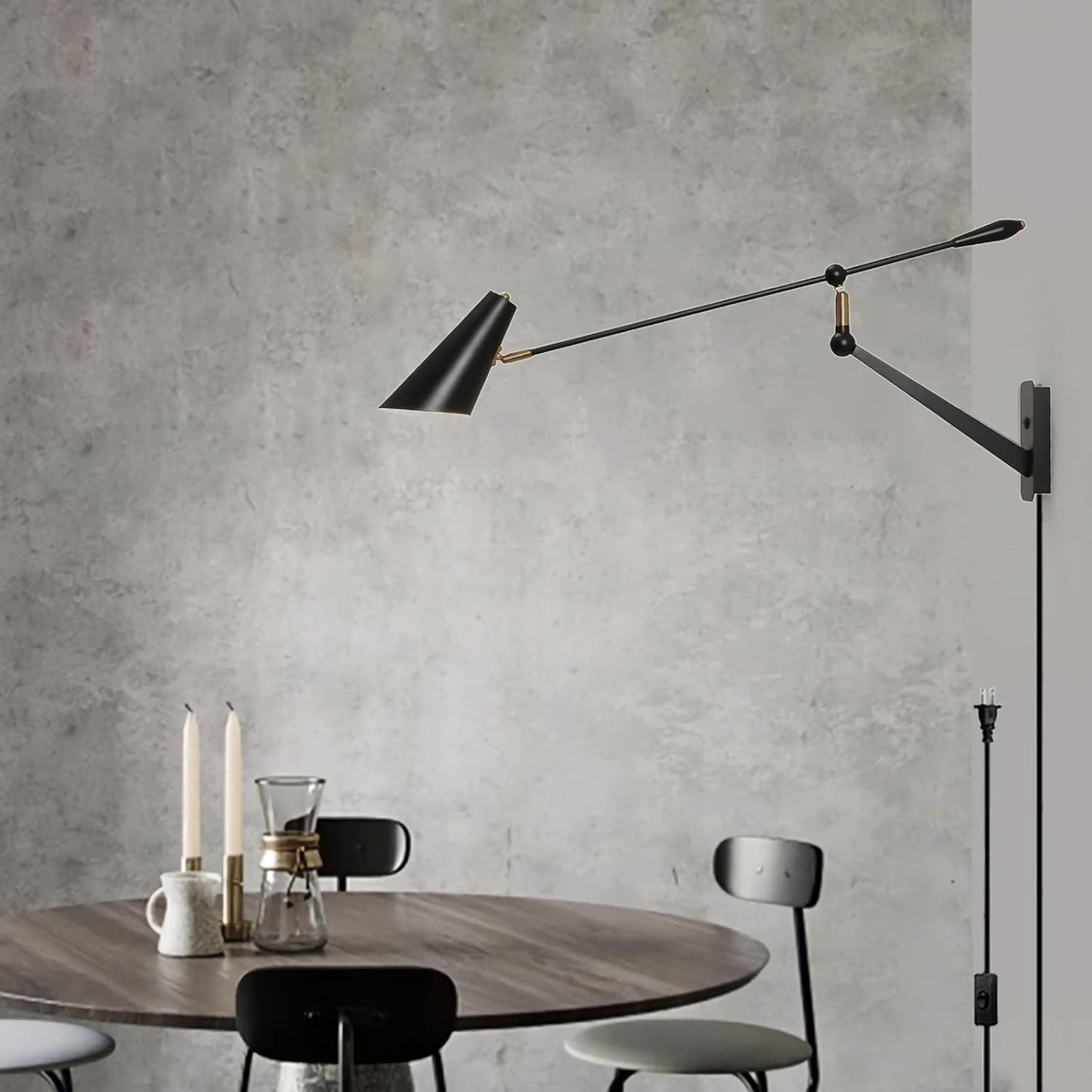 Adjustable Directional Plug in wall Light Swing arm, Unique Long Pole wall Lamps for Living Room Sofa Background Wall