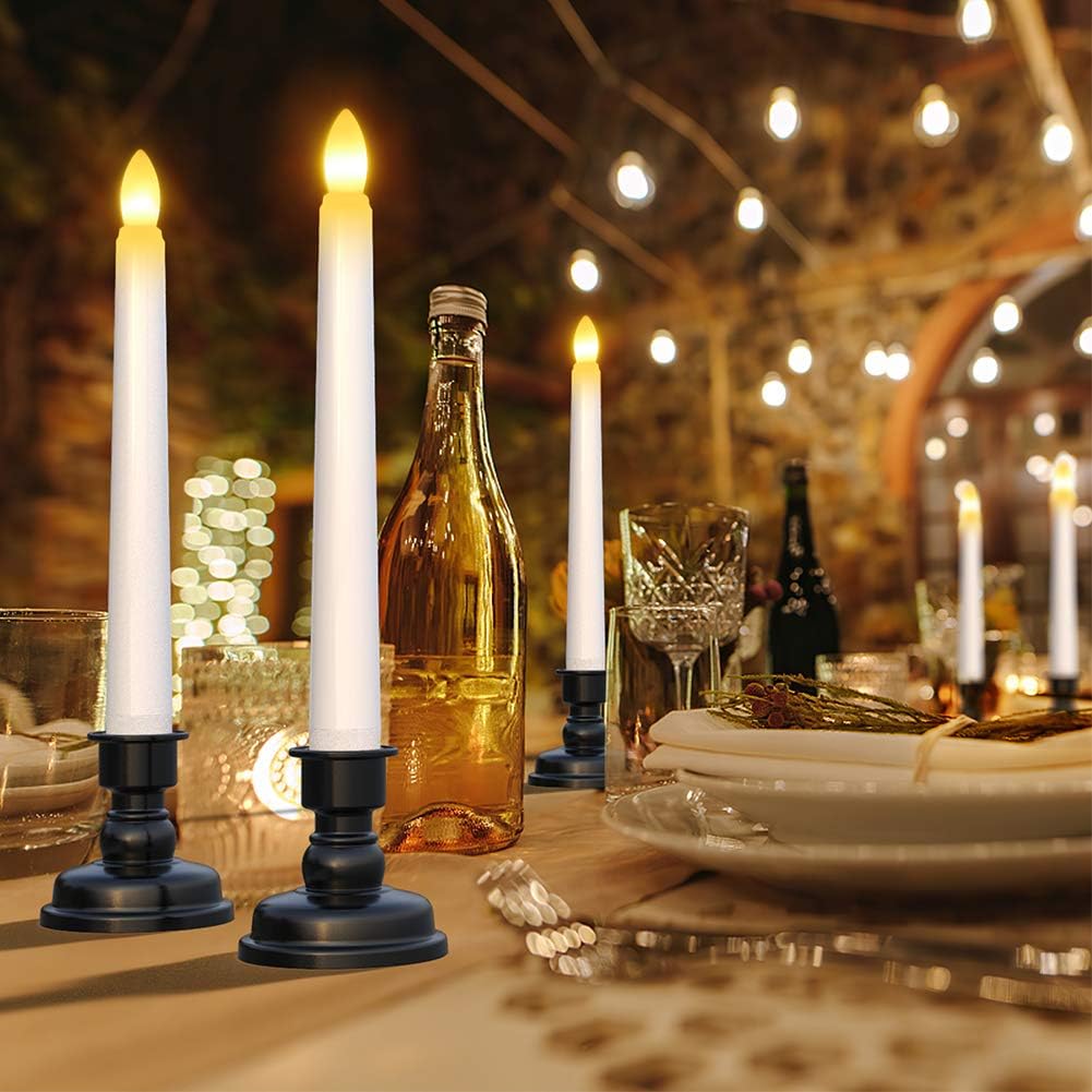 PChero LED Taper Candles with Remote Timers, 6 Pack | Flameless, Battery Operated, Flickering, Candlestick Holders