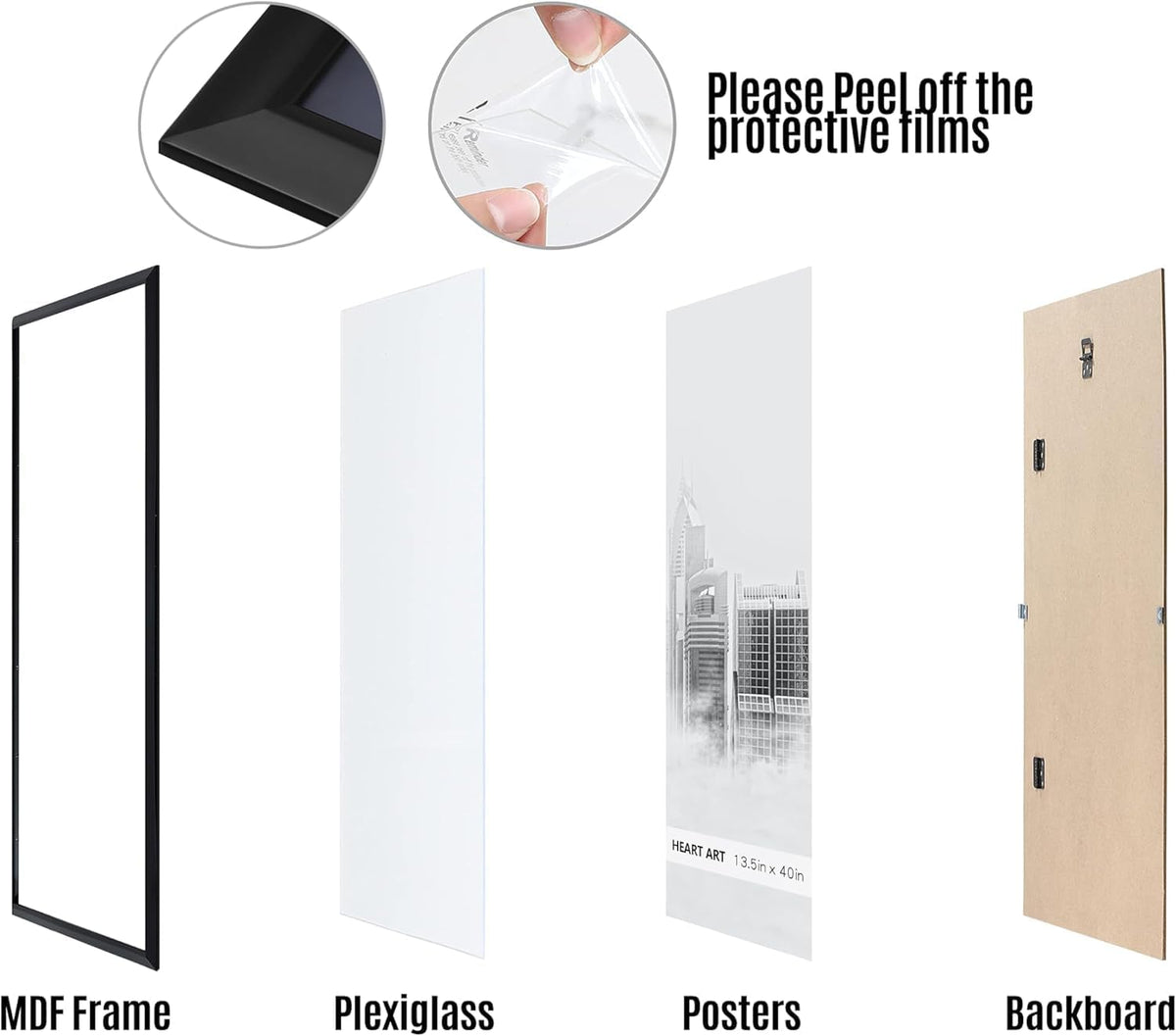 HEART ART 13x40 Poster Frames Without Mat Set of 8, Black | picture frames 13 x 40 Poster Frames