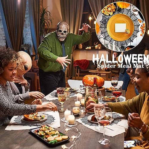 6 Pcs Halloween Spider Web Placemats, Brown, 15" Diameter