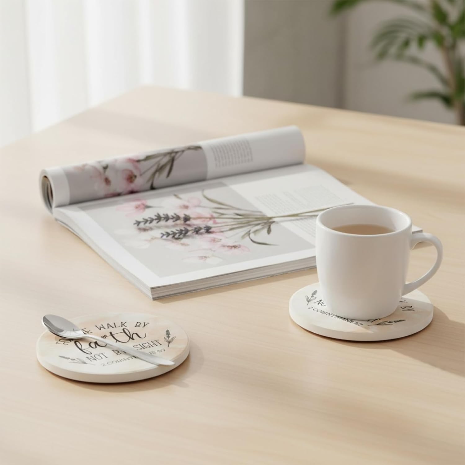 Holder- Ceramic Absorbent Drink Coasters / Blessed / Set of 6