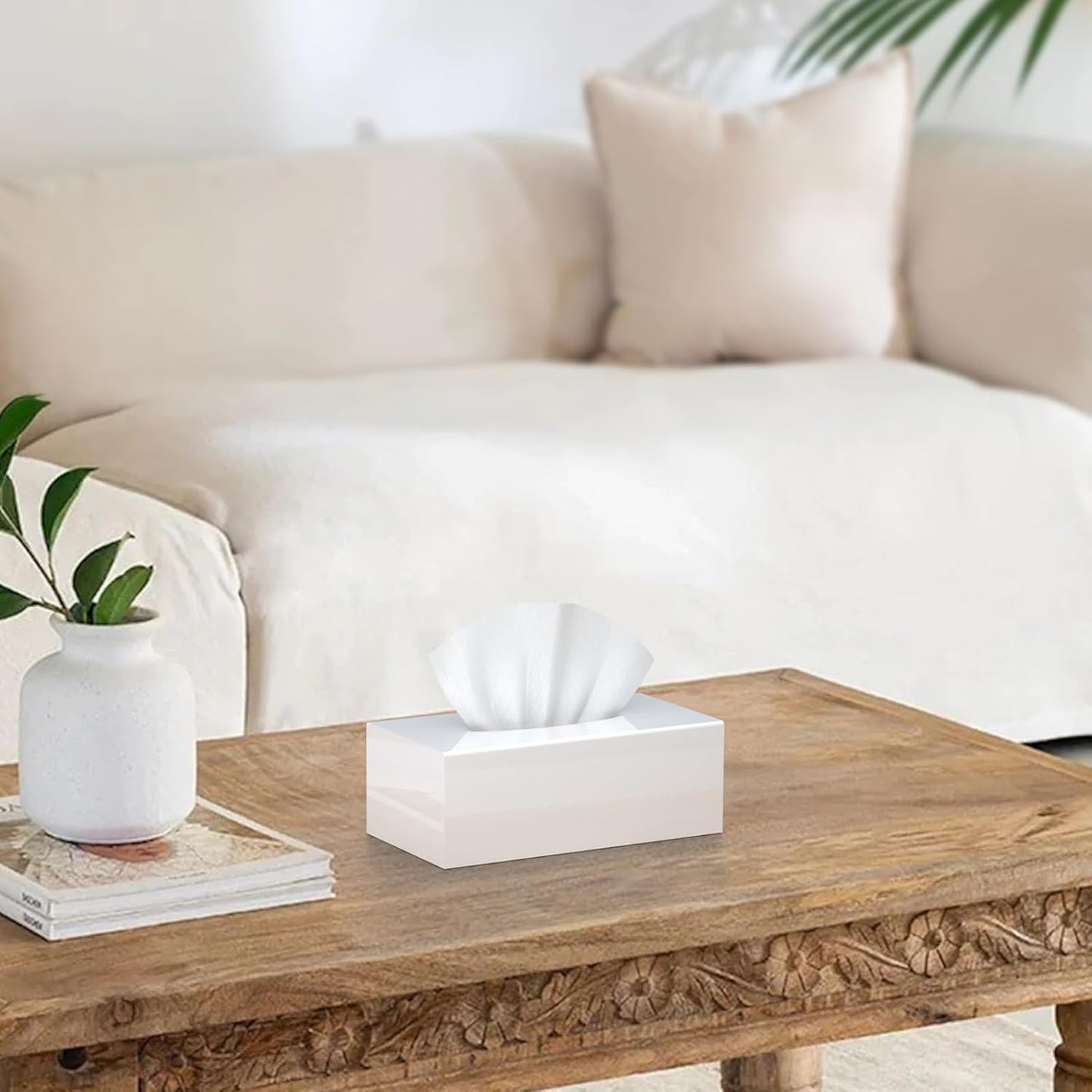 Modern Tissue Box Holder / Shiny White / 9.85"lx5.1"w X4.5"h